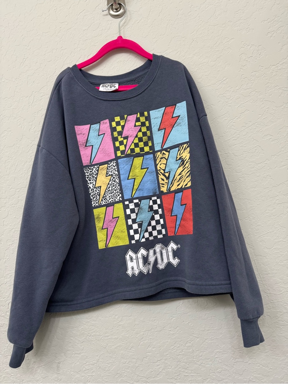 🩶 AC/DC Girls Graphic Sweatshirt | Size L | Rock Band Pullover | Cozy Crewneck